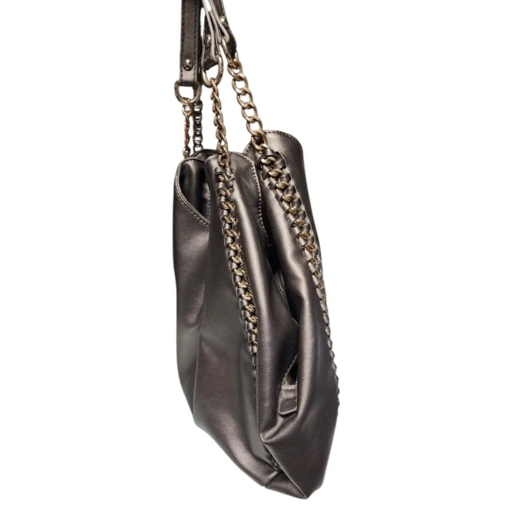 BEBE Collette Triple Entry Hobo Bag Pewter